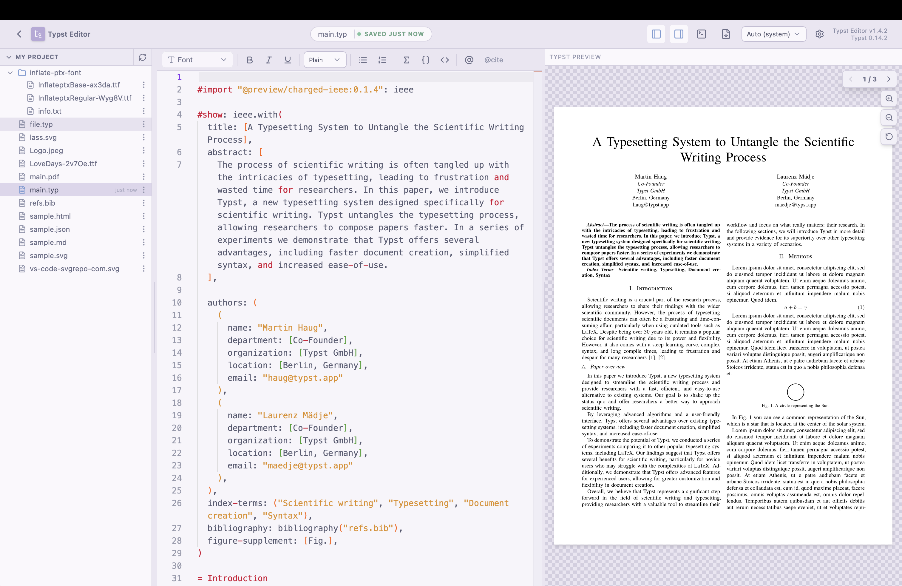 Typst Editor macOS writing interface